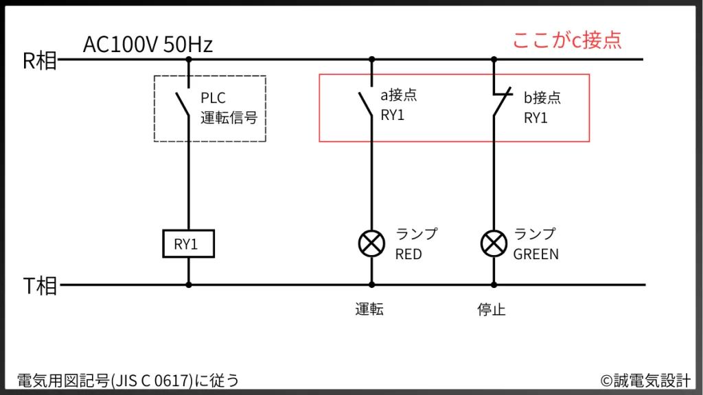c接点でランプを点灯させる展開接続図
